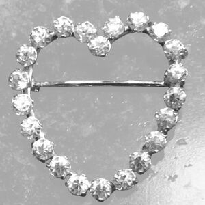 Vintage Krementz Rhinestone Heart Brooch Pin, Silver Tone